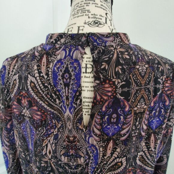 VERO MODA Midi Floral Pleated Long Sleeve Size Medium Sheer Flirty Lined Violet - Picture 8 of 16